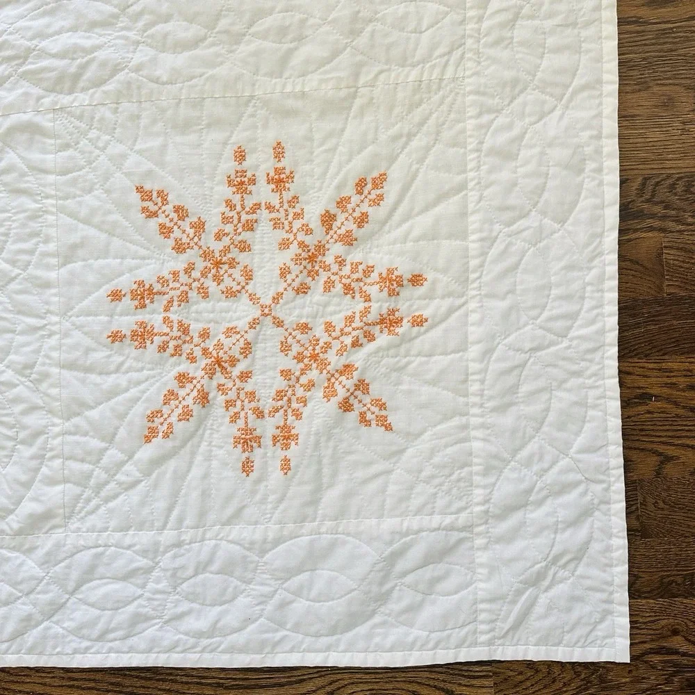 Vintage Handmade Cross Stitch Lap Quilt 70